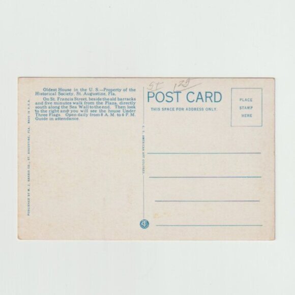 Oldest House St. Francis St Augustine FL Vintage Postcard Vintage Unused USA - Picture 2 of 2